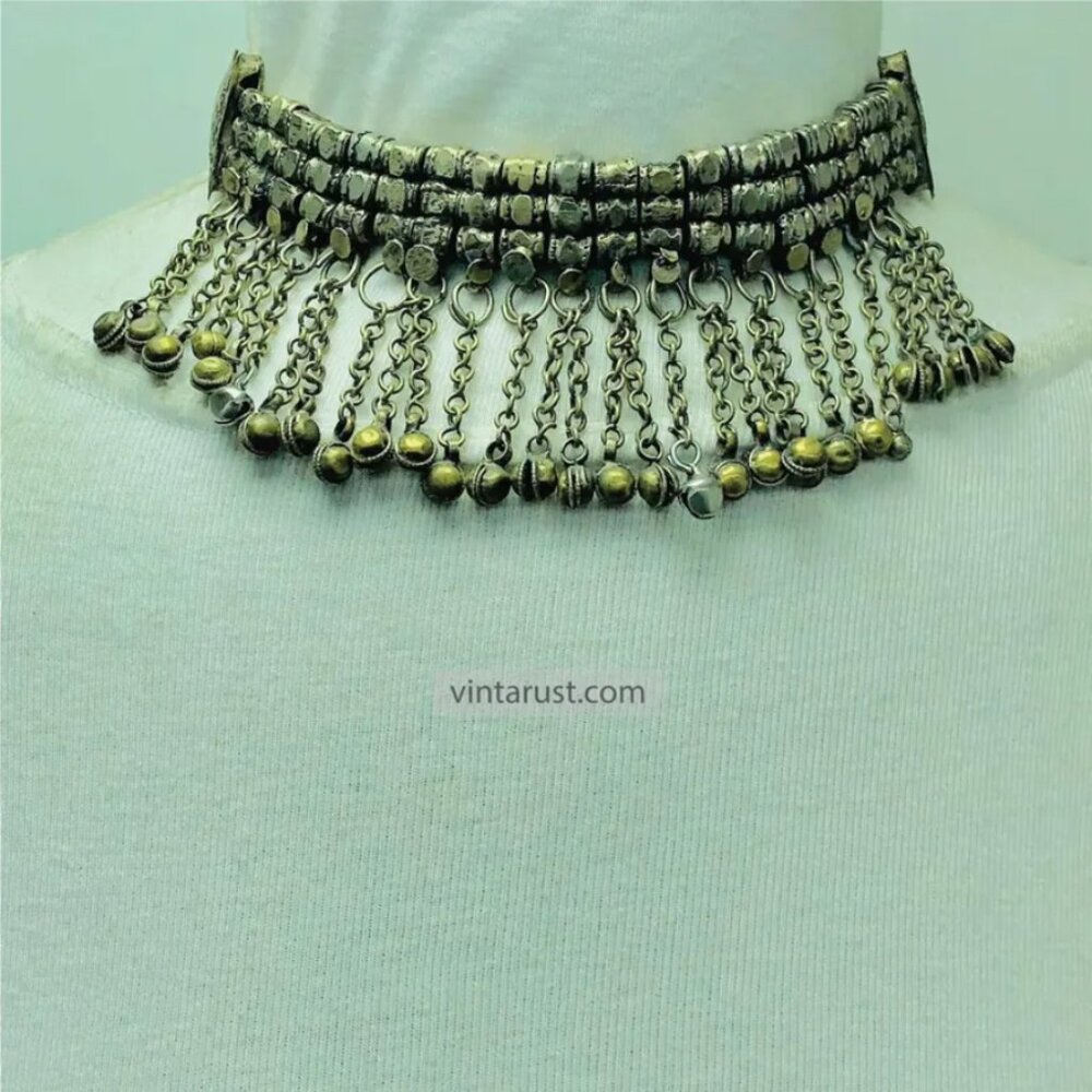 Stylish Statement Necklace With Silver Metal Bead… - image 1